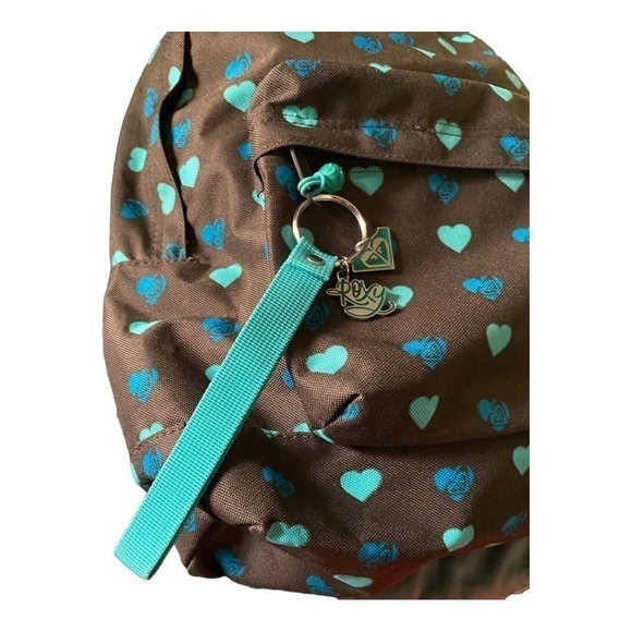 ROXY-BACKPACK-BROWN WITH BLUE & TEAL COLOR HEARTS - Picture 3 of 10